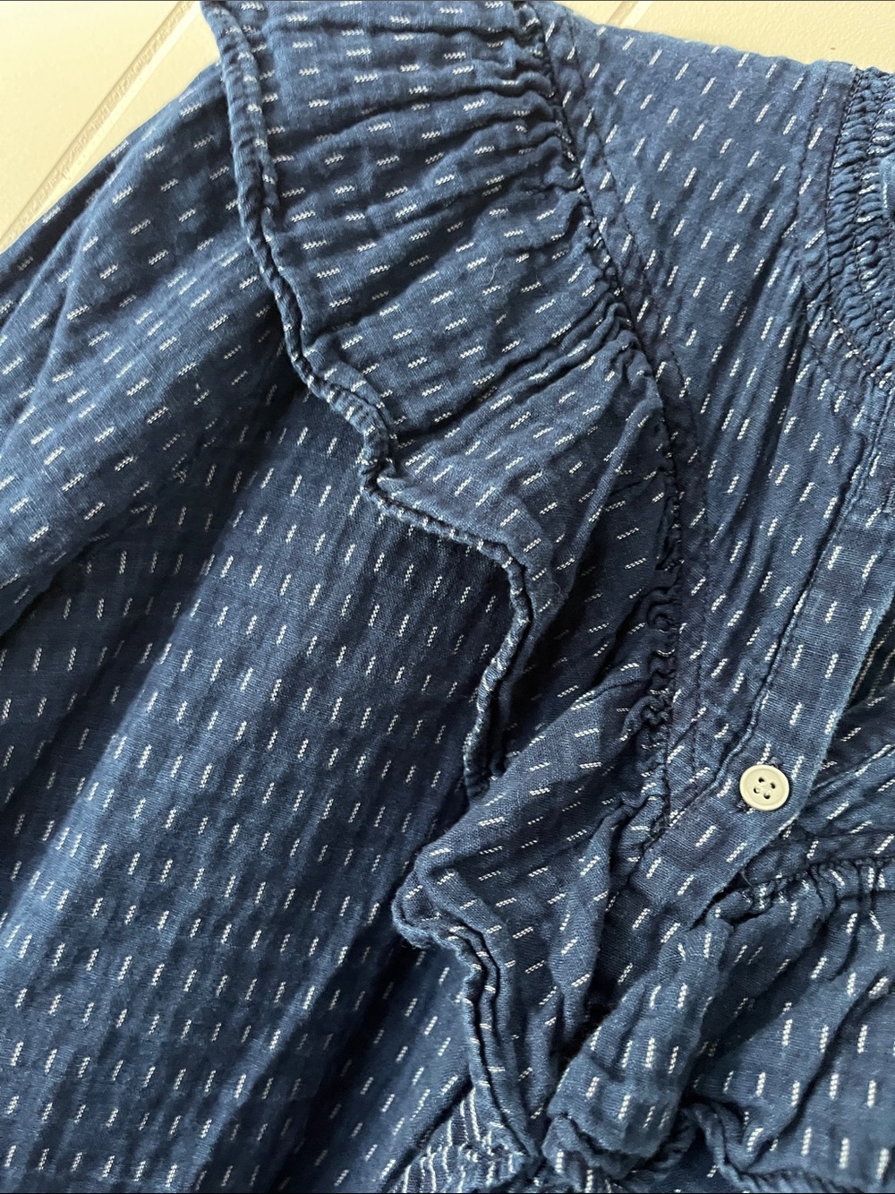 Navy Ruffle Collar Button-Down Blouse - Picture 5 of 10
